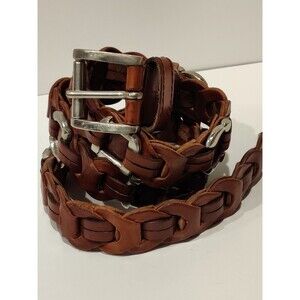 Aimee Lynn Belt Braided Leather Silver Horseshoe Accents Size 1x36 inches 2 tip‎